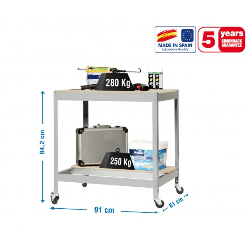 Banco de trabajo con ruedas Simonwork BT0 gris/madera