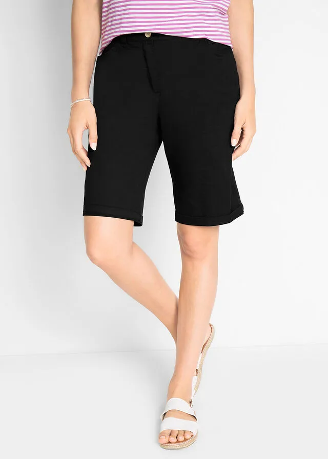 Bermudas papertouch de algodón con cinturilla cómoda Negro