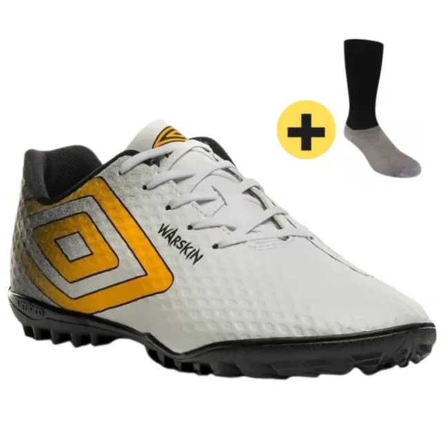 Botines Umbro Adulto WARSKIN Blanco/Amarillo - 1189887 + MEDIAS!!