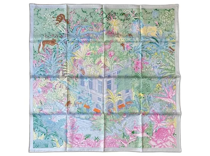 Bufanda Faubourg Tropical de Hermès Azul Verde 