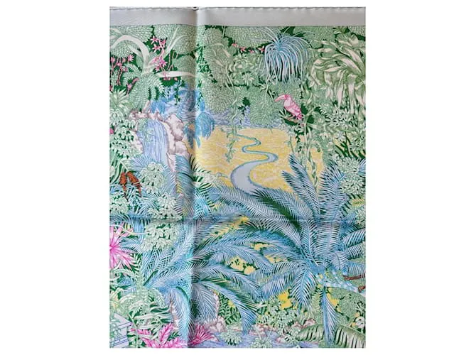 Bufanda Faubourg Tropical de Hermès Azul Verde 