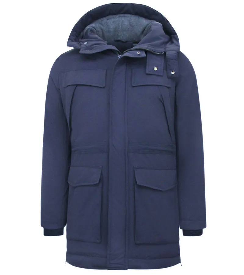 Chaqueta Parka Larga de Hombre con Capucha - 891 - Azul