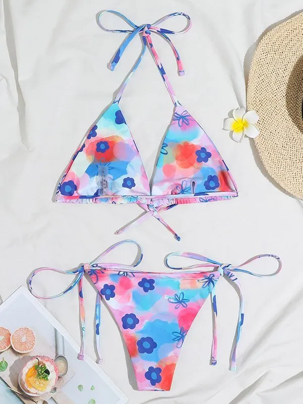 Conjunto de bikini floral teñido anudado