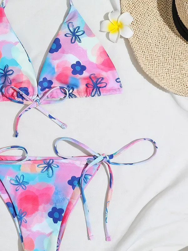 Conjunto de bikini floral teñido anudado