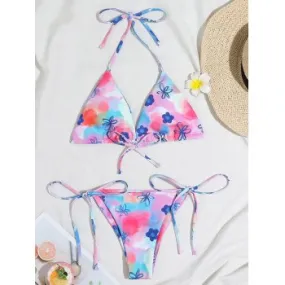 Conjunto de bikini floral teñido anudado