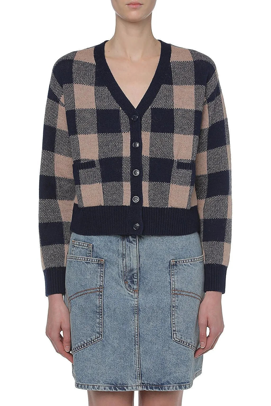 CÁRDIGAN DE CACHEMIRA Y LANA 'CHECK JACQUARD' DE MOSCHINO JEANS