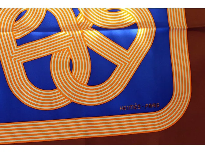 Hermès Bufanda de seda Azul Naranja 