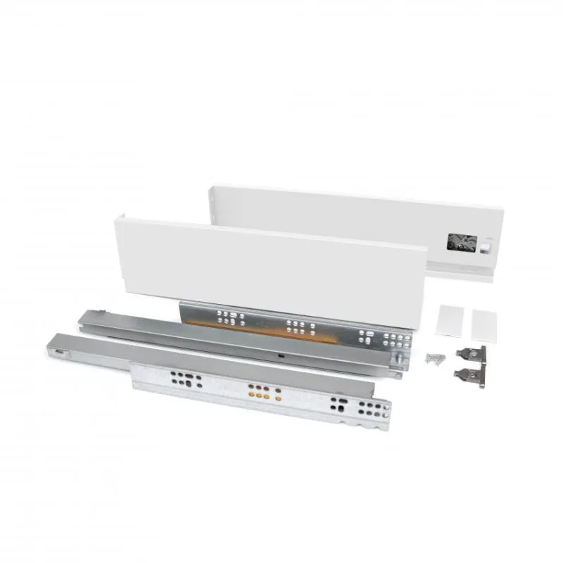 Kit cajón Vertex de cocina o baño, altura 93 mm, prof. 550 mm, 40 Kg, cierre suave, Acero, Blanco Emuca