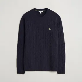 Lacoste Carded Wool Cable Crew Neck Navy