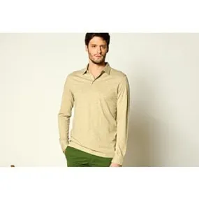 Light Taupe Melange Men's long sleeve polo shirt - AIDEN ML