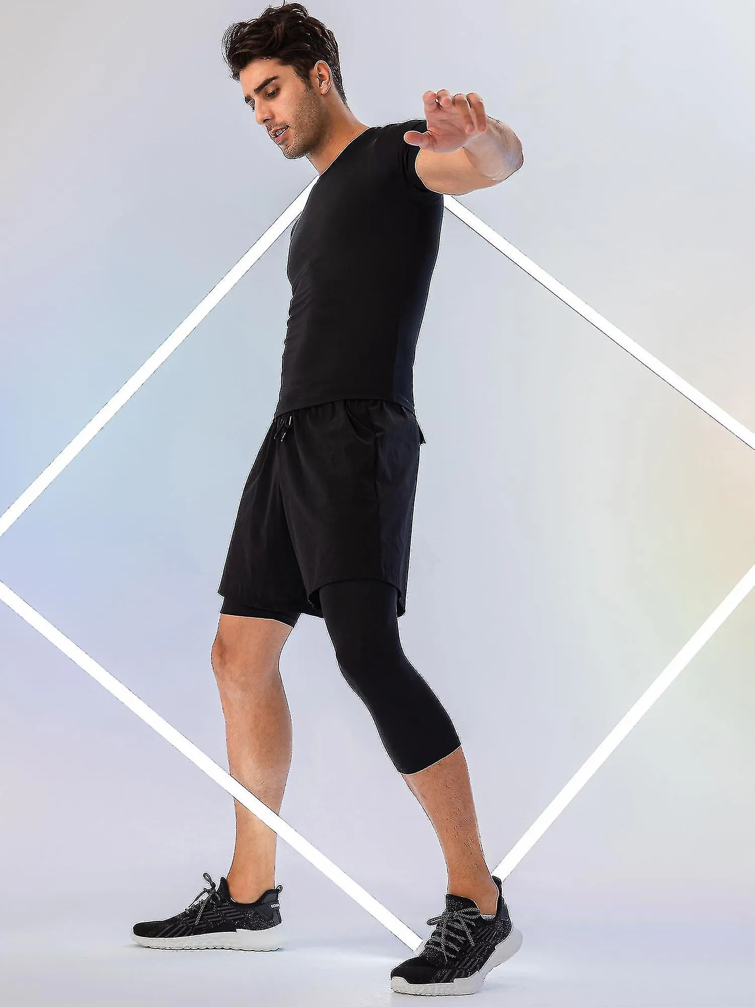 Men One Leg Leggings For Basketball Side Pockets Fitness Training Single Leg Tights