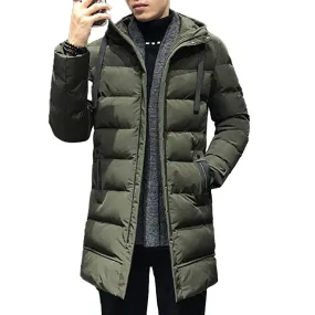 Men Winter Parka Down Coat Hooded Ultimate Warmth Wind Protection High Collar Mid-length Outdoor Snow Jacket