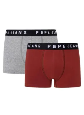 Pack 2 Bóxer Pepe Jeans Solid Granate Gris Hombre