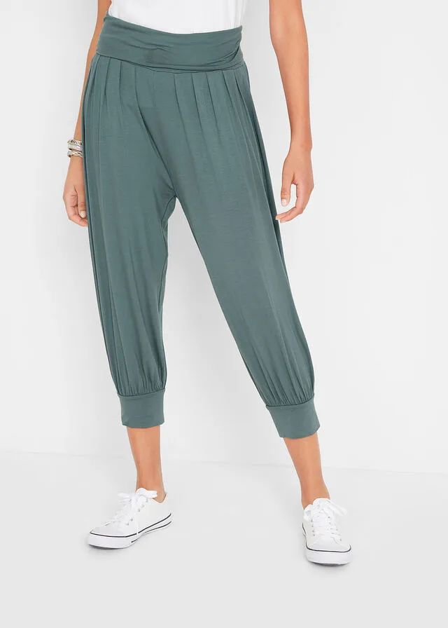 Pantalón bombacho con cinturilla cómoda de largo 3/4 Verde eucalipto