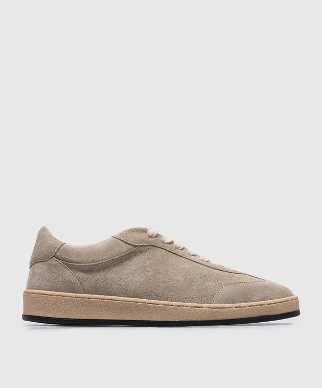 Peserico Beige suede sneakers with logo