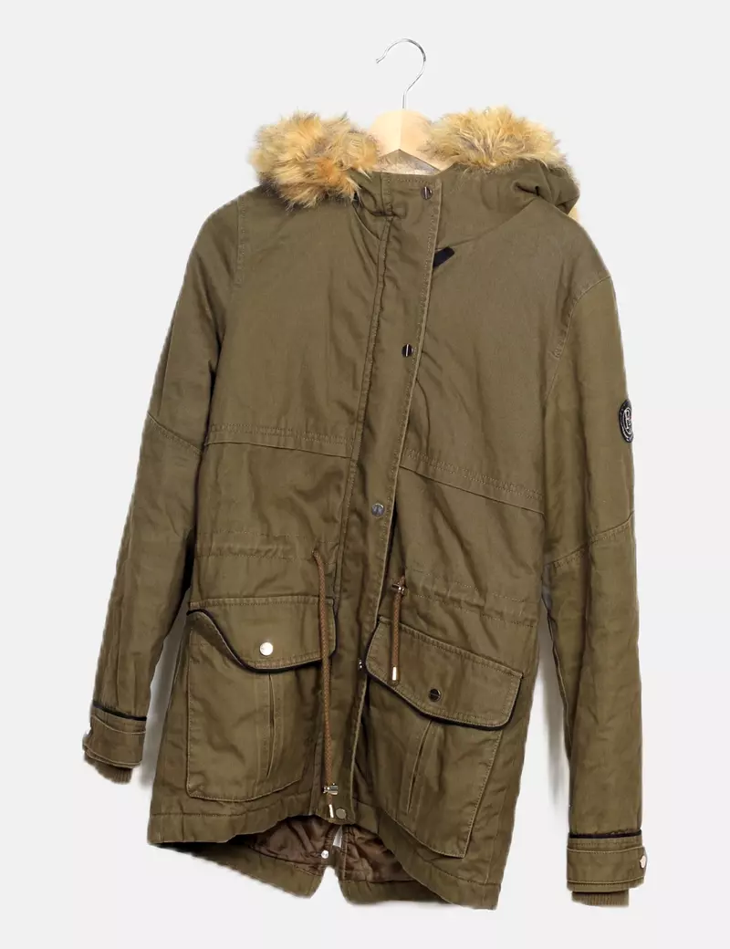 Pimkie Parka verde capucha pelo