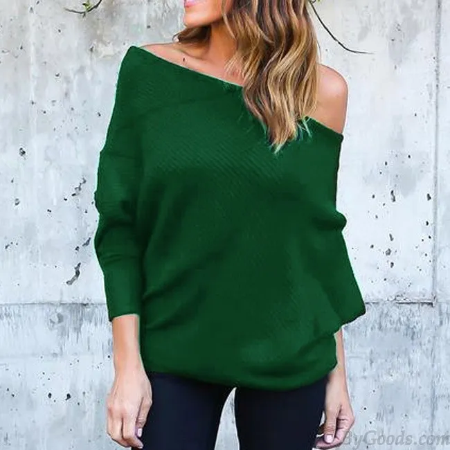 Sexy Off Shoulder Bat Long Sleeve Women's Coat Sweater
